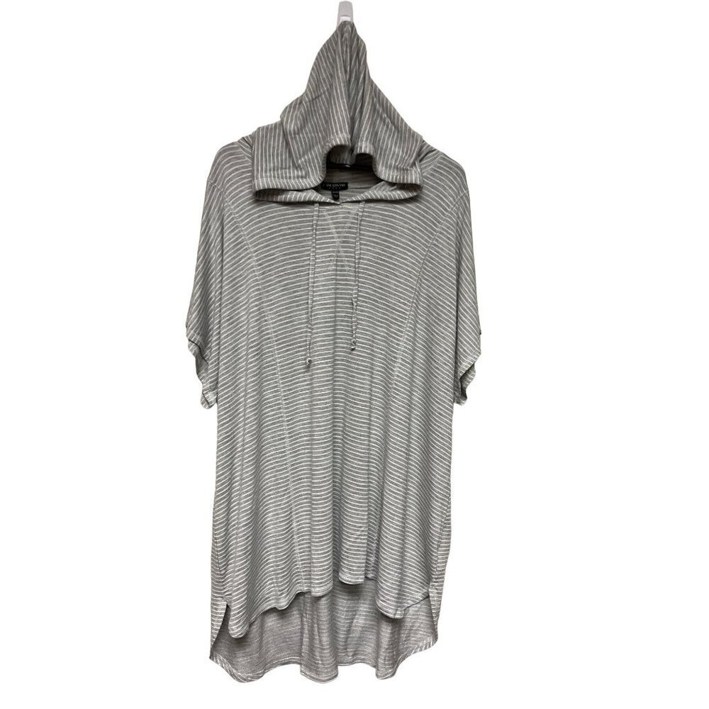 NEW! Lane Bryant Grey White Stripe Hooded Short Sleeve Rayon Top Women's 26 28